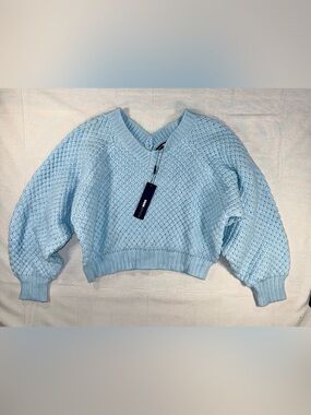 Fashion Nova Pastel Blue Cropped V-Neck Knit Sweater